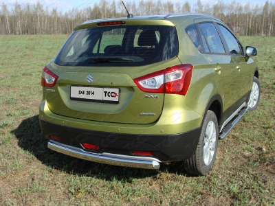 Защита заднего бампера овальная 75х42 мм ТСС для Suzuki SX4 New 2013-2021