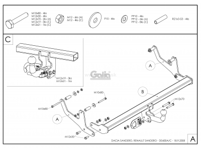 Фаркоп оцинкованный Galia шар A для Renault Sandero/Sandero Stepway 2008-2014
